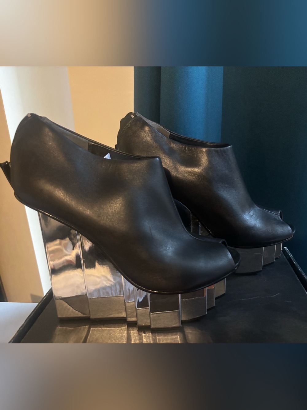 United Nude- Black Peep-Toe Platform Ankle Booties - Women 39